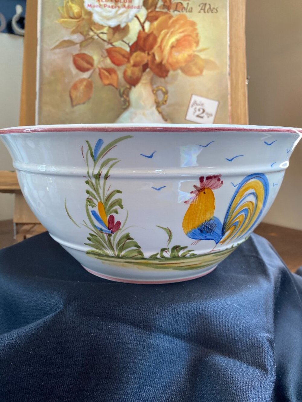 Vintage Roosters by Jay Willfred Salad Bowl 508 Hand Painted in Portugal 1980's